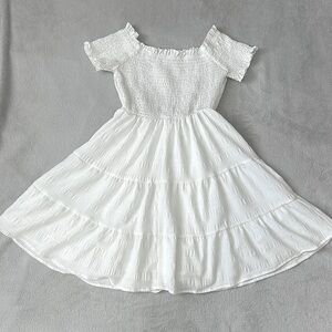 White Vacation Dress Ruffle Hem On or Off Shoulder Baby Shower Shein